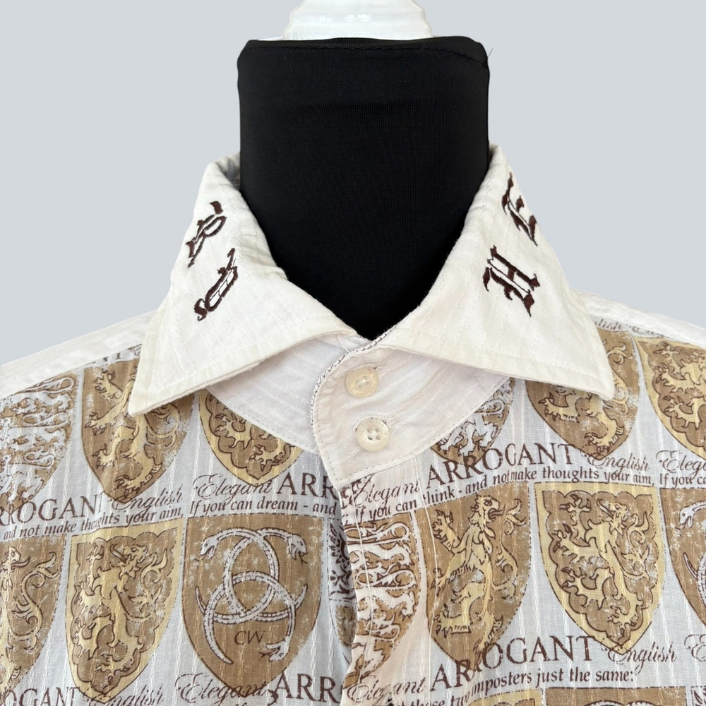 English Laundry Christopher Wicks Cream Embroidered Shirt Large - Picture 12 of 14